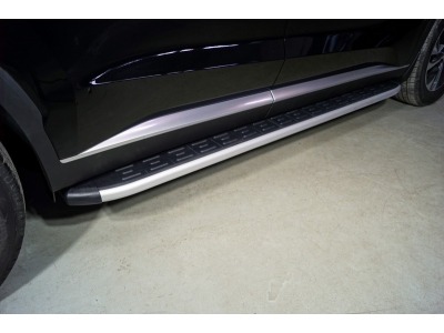 Пороги алюминиевые ТСС с накладкой для Hyundai Palisade № HYUNPAL21-18AL