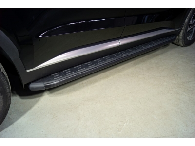 Пороги алюминиевые ТСС с накладкой чёрные для Hyundai Palisade № HYUNPAL21-18BL