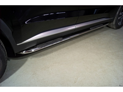 Пороги овальные гнутые с накладками 75х42 мм для Hyundai Palisade № HYUNPAL21-10