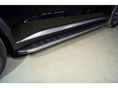 Пороги алюминиевые ТСС с накладкой серые для Hyundai Palisade № HYUNPAL21-18GR