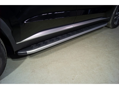 Пороги алюминиевые ТСС с накладкой серебристые для Hyundai Palisade № HYUNPAL21-18SL
