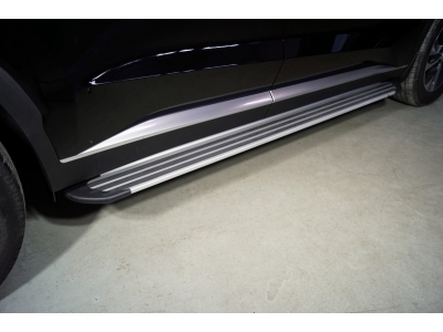 Пороги алюминиевые Slim Line Silver для Hyundai Palisade № HYUNPAL21-19S
