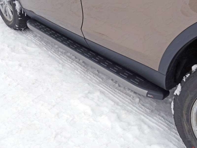 Пороги алюминиевые ТСС с накладкой серые для Land Rover Discovery Sport 2014-2021