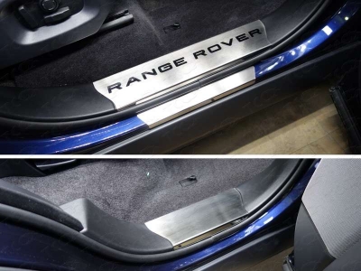 Накладки на пластиковые пороги шлифованный лист надпись Range Rover) ТСС для Range Rover Sport 2013-2021
