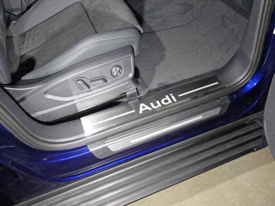 Накладки на пороги на пластик шлифованный лист надпись Audi 2 штуки для Audi Q5 № AUDIQ517-07