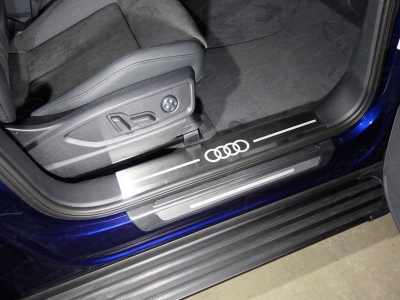 Накладки на пороги на пластик шлифованный лист лого Audi 2 штуки для Audi Q5 № AUDIQ517-09