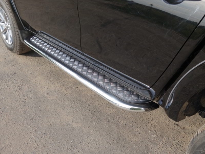 Пороги с площадкой алюминиевый лист 75х42 мм ТСС для Fiat Fullback 2016-2021