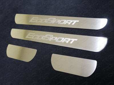 Накладки на пороги c надписью шлифованный лист ТСС для Ford EcoSport 2014-2018