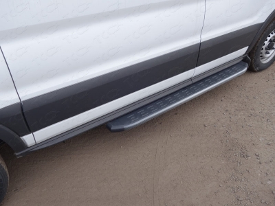 Порог алюминиевый ТСС с накладкой левый чёрный 1720 мм для Ford Transit FWD L2 2014-2021