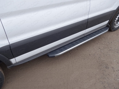 Порог алюминиевый ТСС с накладкой левый серый 1720 мм для Ford Transit FWD L2 2014-2021