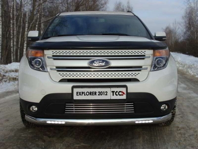 Защита передняя овальная с ДХО 75х42 мм ТСС для Ford Explorer 2011-2015