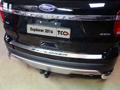 Накладка на задний бампер шлифованный лист надпись Explorer ТСС для Ford Explorer 2015-2017