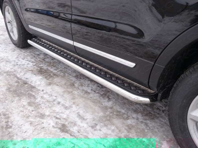 Пороги с площадкой алюминиевый лист 60 мм ТСС для Ford Explorer 2015-2017