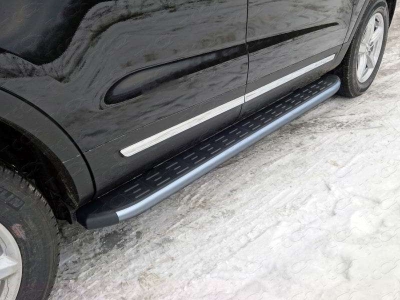Пороги алюминиевые ТСС с накладкой серые для Ford Explorer 2015-2017