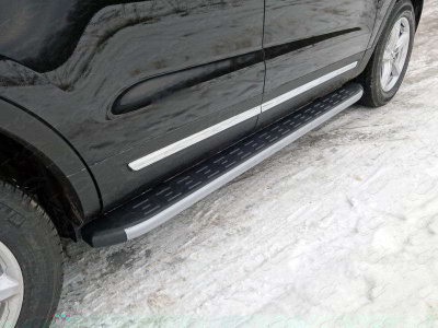 Пороги алюминиевые ТСС с накладкой серебристые для Ford Explorer 2015-2017