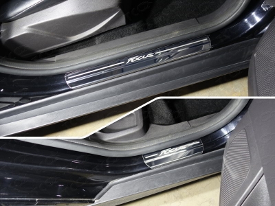 Накладки на пороги лист зеркальный надпись Focus 4 мм ТСС для Ford Focus 3 2011-2021
