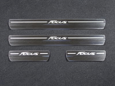 Накладки на пороги лист шлифованный надпись Focus 4 мм ТСС для Ford Focus 3 2011-2021