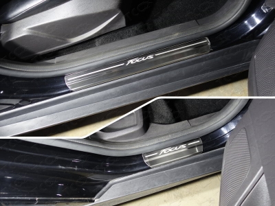 Накладки на пороги лист шлифованный надпись Focus 4 мм ТСС для Ford Focus 3 2011-2021