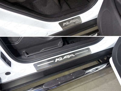 Накладки на пороги шлифованный лист надпись Kuga ТСС для Ford Kuga 2016-2021