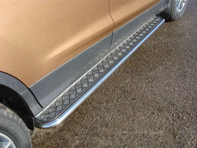 Пороги с площадкой алюминиевый лист 42 мм для Ford Kuga № FORKUG17-22