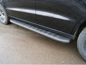 Пороги алюминиевые ТСС с накладкой чёрные для Geely Emgrand X7 № GEELEMGX718-21BL