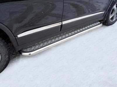 Пороги с площадкой алюминиевый лист 60 мм ТСС для Haval H6 2014-2020