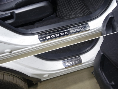 Накладки на пороги лист зеркальный надпись Honda CR-V 4 шт для Honda CR-V № HONCRV17-07
