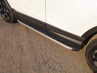 Пороги алюминиевые ТСС с накладкой сервые для Honda CR-V № HONCRV17-25GR