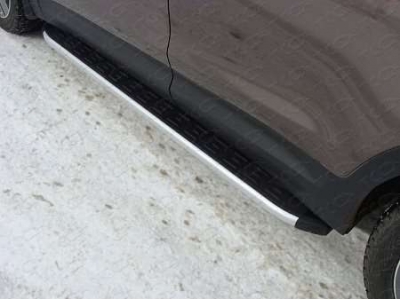 Пороги алюминиевые ТСС с накладкой для Hyundai Santa Fe 2010-2012