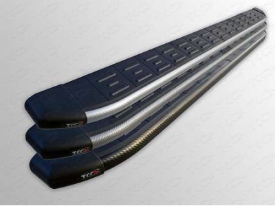 Пороги алюминиевые ТСС с накладкой чёрные для Hyundai Santa Fe 2010-2012