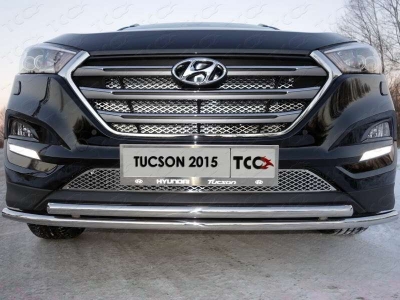 Защита передняя двойная 42-42 мм для Hyundai Tucson № HYUNTUC15-36