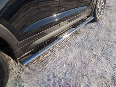 Пороги труба овальная с накладками 120х60 мм ТСС для Hyundai Tucson 2015-2018