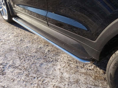 Пороги с площадкой нержавеющий лист 42 мм для Hyundai Tucson № HYUNTUC15-05
