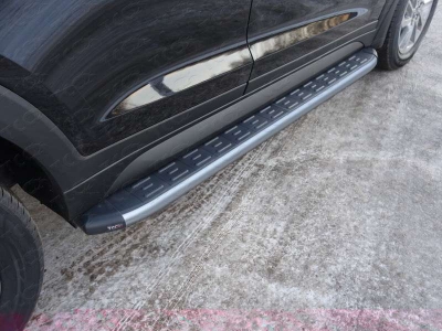 Пороги алюминиевые ТСС с накладкой серебристые для Hyundai Tucson 2015-2018
