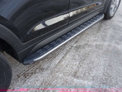 Пороги алюминиевые ТСС с накладкой серые для Hyundai Tucson № HYUNTUC15-10GR