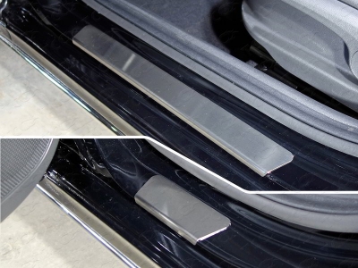 Накладки на пороги шлифованный лист 4 штуки ТСС для Hyundai Accent 2018-2021
