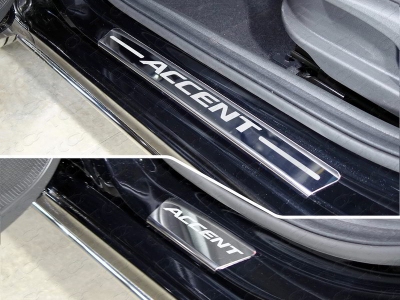 Накладки на пороги лист зеркальный надпись Accent 4 шт для Hyundai Accent № HYUNACC17-03