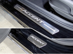 Накладки на пороги лист шлифованный надпись Accent 4 шт для Hyundai Accent № HYUNACC17-04