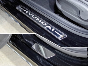 Накладки на пороги лист зеркальный надпись Hyundai 4 шт для Hyundai Accent № HYUNACC17-05