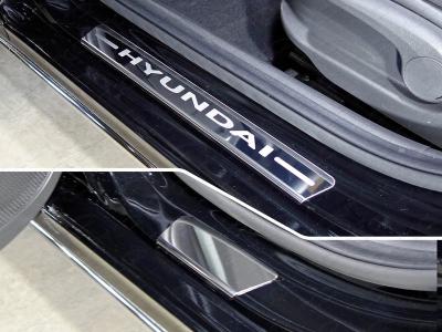 Накладки на пороги лист зеркальный надпись Hyundai 4 шт ТСС для Hyundai Accent 2018-2021