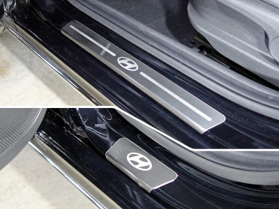 Накладки на пороги лист шлифованный логотип Hyundai 4 шт ТСС для Hyundai Accent 2018-2021