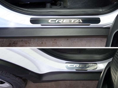 Накладки на пороги с надписью Creta зеркальный лист ТСС для Hyundai Creta 2016-2021