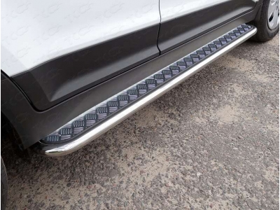 Пороги с площадкой алюминиевый лист 42 мм ТСС для Hyundai Creta 2016-2021