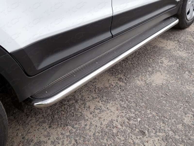 Пороги с площадкой нержавеющий лист 42 мм ТСС для Hyundai Creta 2016-2021