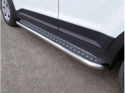 Пороги с площадкой алюминиевый лист 60 мм ТСС для Hyundai Creta 2016-2021