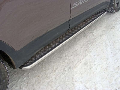 Пороги с площадкой алюминиевый лист 42 мм для Hyundai Santa Fe Grand № HYUNSFGR16-10