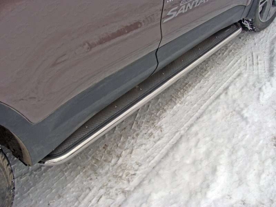 Пороги с площадкой нержавеющий лист 42 мм для Hyundai Santa Fe Grand № HYUNSFGR16-11