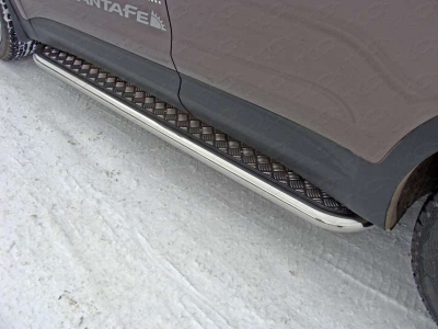 Пороги с площадкой алюминиевый лист 60 мм для Hyundai Santa Fe Grand № HYUNSFGR16-12