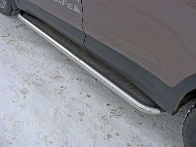Пороги с площадкой нержавеющий лист 60 мм ТСС для Hyundai Santa Fe Grand 2016-2021