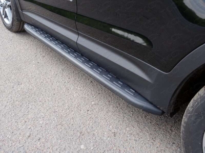 Пороги алюминиевые ТСС с накладкой чёрные для Hyundai Santa Fe Grand № HYUNSFGR16-18BL